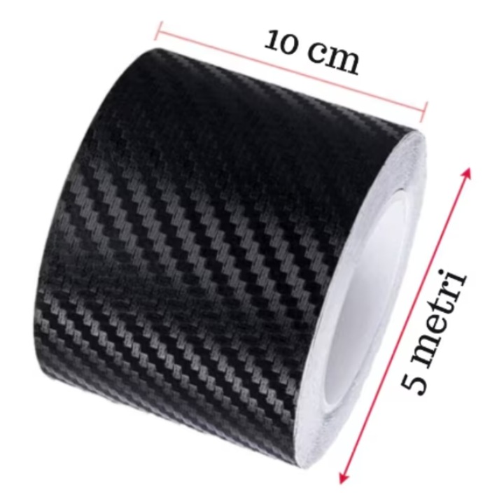 Banda Protectie Auto 3D, INELAG, din Carbon, Pentru Prag, Usa, Bara, Bord, Impermeabila, Tuning Auto, 10 cm x 5 m