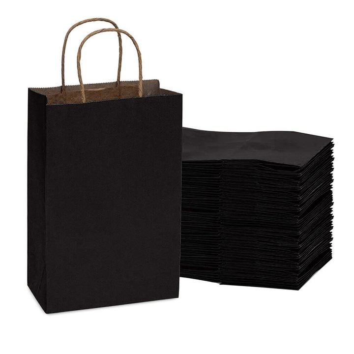 Set 12 Buc Sacosa hartie cu maner rasucit, Negru, Createur - Medie - 26x33x12cm