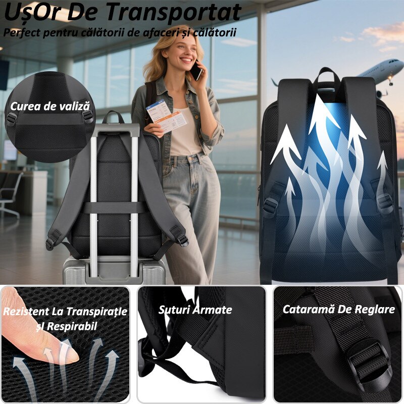 Rucsac Laptop Camaterlot, Antifurt, Port USB, Negru, 31x18x43cm