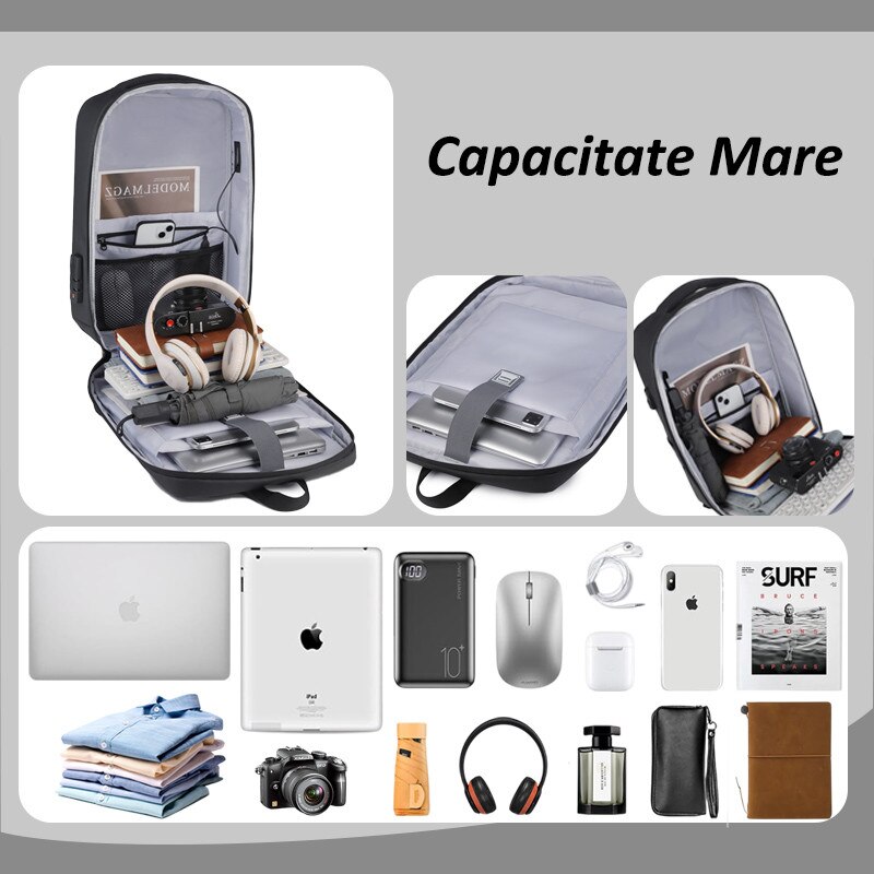 Rucsac Laptop Camaterlot, Antifurt, Port USB, Negru, 31x18x43cm