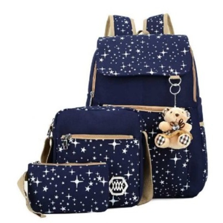 Ghiozdan pentru elevi, capacitate mare, set din trei piese (ghiozdan + geanta messenger + penar), 31x13x46cm, albastru