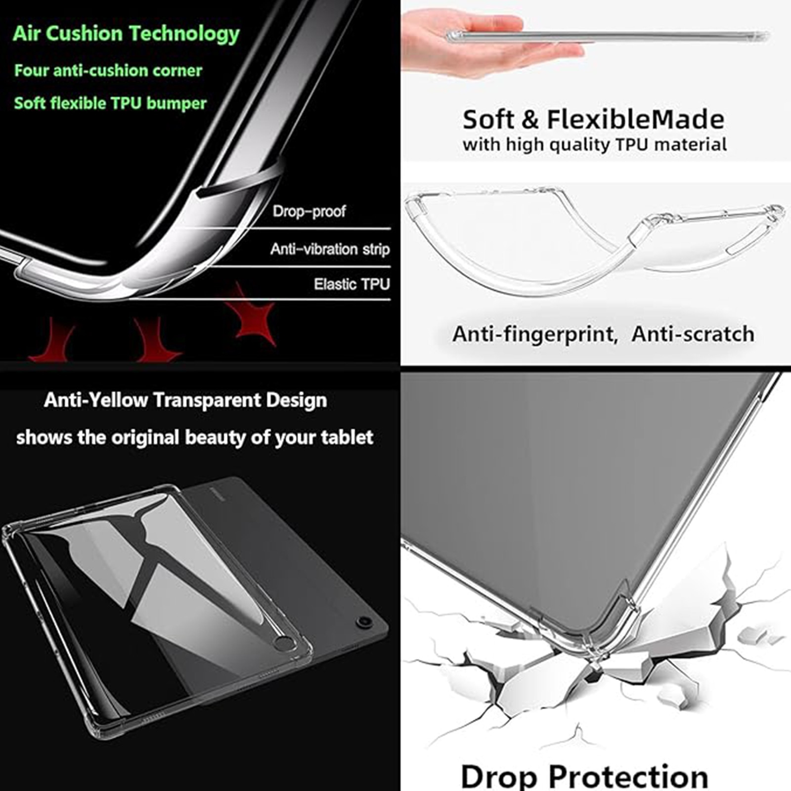 Husa tableta AYSTOAYS®, pentru Samsung Galaxy Tab A9 Plus 11.0" (2023), rezistenta la socuri, Rezistent la uzura, Usor de instalat, Portabil, Transparenta