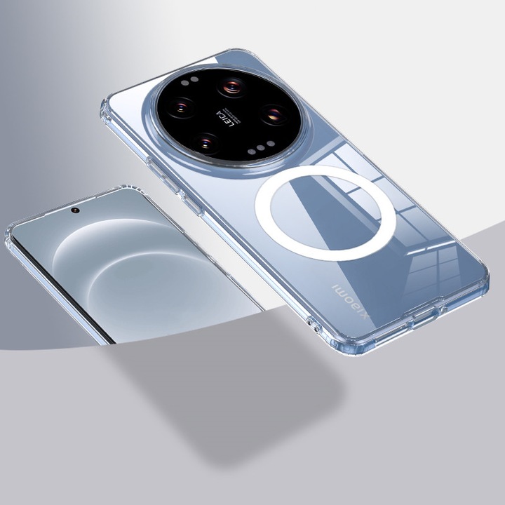 Магнитен калъф, съвместим с Xiaomi 15 Ultra, Esther Beauty®, пълна защита на корпуса, удароустойчива TPU рамка, прозрачен
