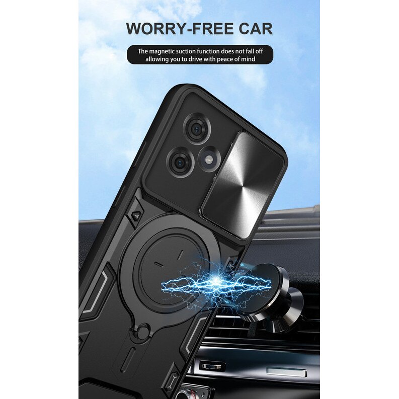 Husa telefon, pentru Motorola Moto G54 / G54 Power 5G, Capacul obiectivului camerei glisante, Inel rotativ 360 ° Kickstand, Auriu rose