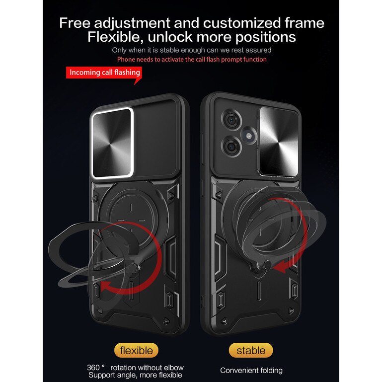 Husa telefon, pentru Motorola Moto G54 / G54 Power 5G, Capacul obiectivului camerei glisante, Inel rotativ 360 ° Kickstand, Auriu rose