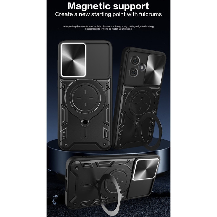 Husa telefon, pentru Motorola Moto G54 / G54 Power 5G, Capacul obiectivului camerei glisante, Inel rotativ 360 ° Kickstand, Auriu rose