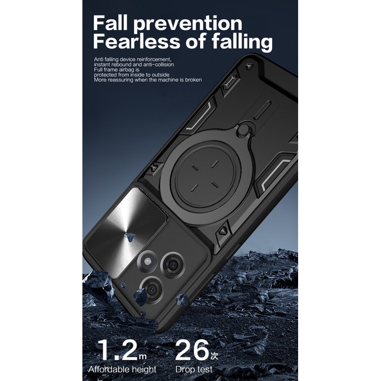 Husa telefon, pentru Motorola Moto G54 / G54 Power 5G, Capacul obiectivului camerei glisante, Inel rotativ 360 ° Kickstand, Auriu rose