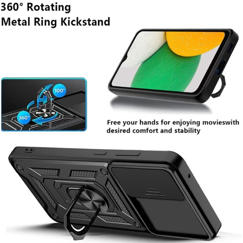 Husa telefon, pentru Motorola G86 5G, Capac de obiectiv al camerei glisante, inel rotativ 360°, Negru