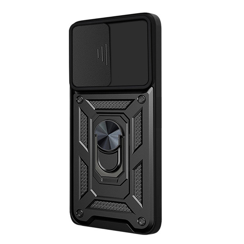 Husa telefon, pentru Motorola G86 5G, Capac de obiectiv al camerei glisante, inel rotativ 360°, Negru