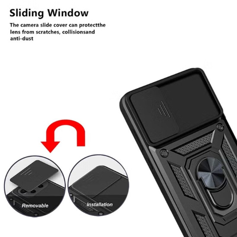 Husa telefon, pentru Motorola G86 5G, Capac de obiectiv al camerei glisante, inel rotativ 360°, Negru