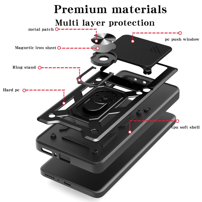Husa telefon, pentru ZTE nubia Music, Capac de obiectiv al camerei glisante, inel rotativ 360°, Negru