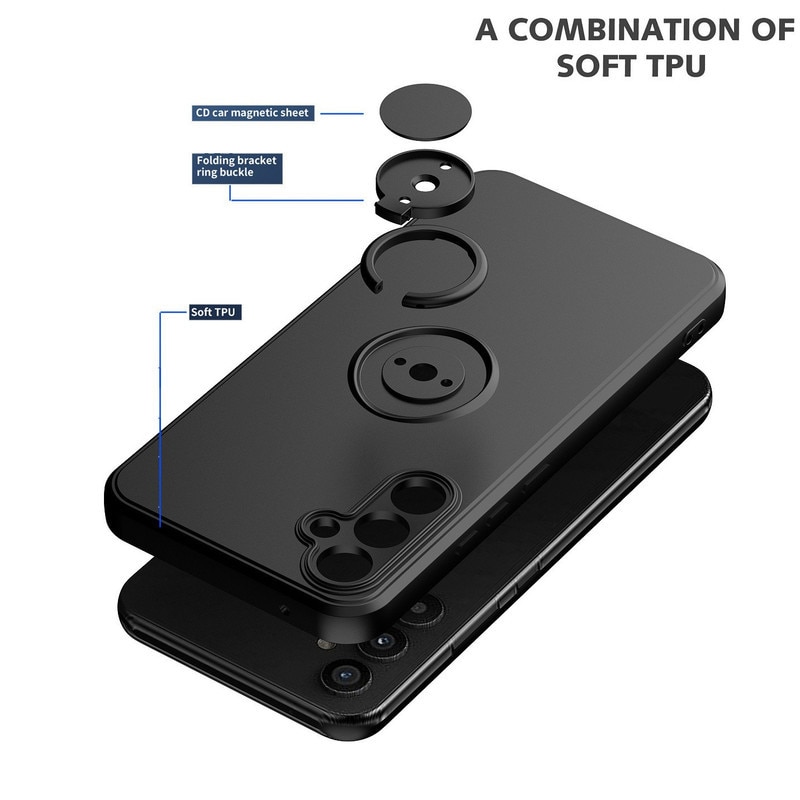 Husa telefon, pentru Samsung Galaxy A36 5G Silicon lichid Margini flexibile Anti-zgarieturi si inel circular rezistent la socuri, Negru inchis