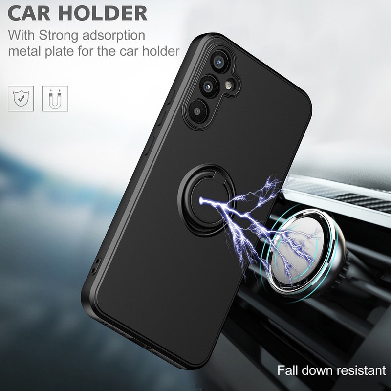 Husa telefon, pentru Samsung Galaxy A36 5G Silicon lichid Margini flexibile Anti-zgarieturi si inel circular rezistent la socuri, Negru inchis