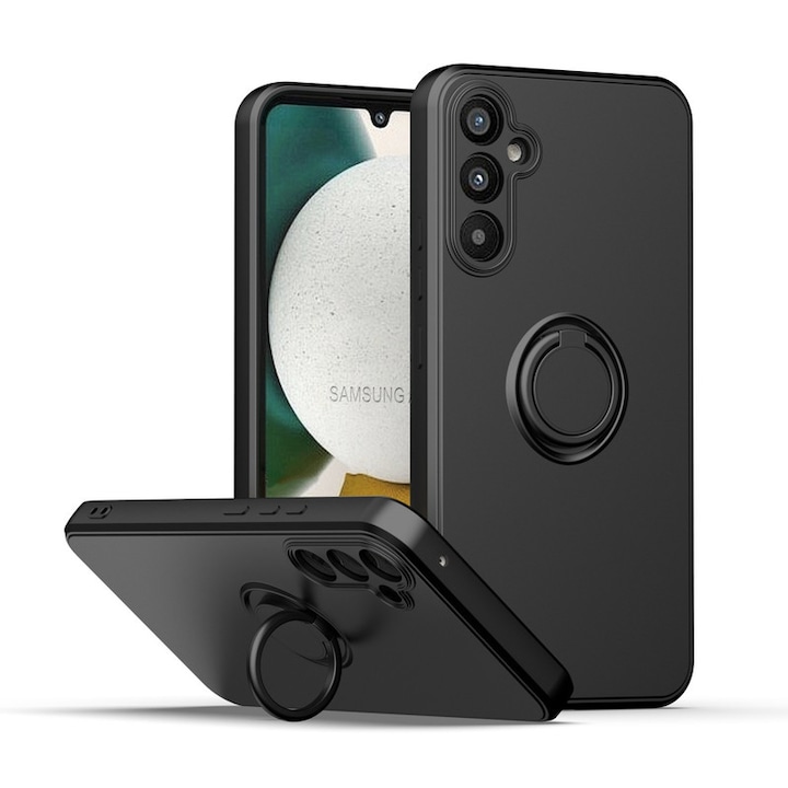 Husa telefon, pentru Samsung Galaxy A36 5G Silicon lichid Margini flexibile Anti-zgarieturi si inel circular rezistent la socuri, Negru inchis