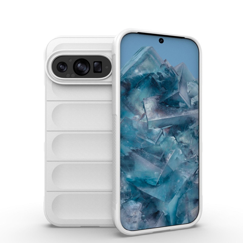 Husa telefon, pentru Google Pixel 9/9 Pro, Heavy Duty 3D cu dungi senzoriale Soft Silicone Full Portection Rezistent la socuri, Alb perlat