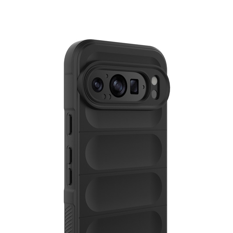 Husa telefon, pentru Google Pixel 9 Pro XL, Heavy Duty 3D cu dungi senzoriale Soft Silicone Full Portection Rezistent la socuri, Negru intens