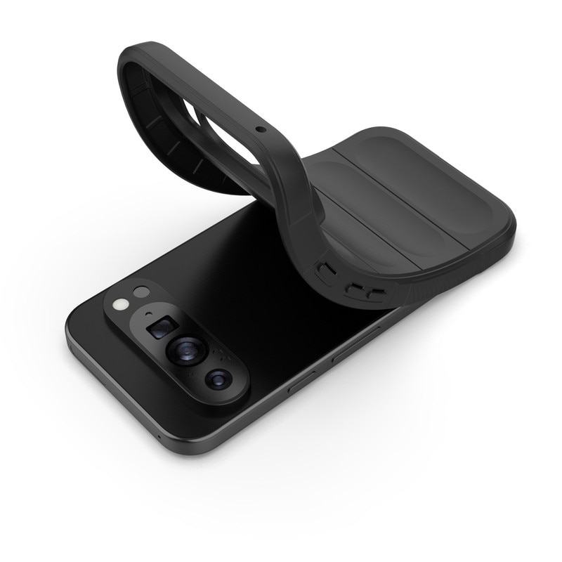 Husa telefon, pentru Google Pixel 9 Pro XL, Heavy Duty 3D cu dungi senzoriale Soft Silicone Full Portection Rezistent la socuri, Negru intens