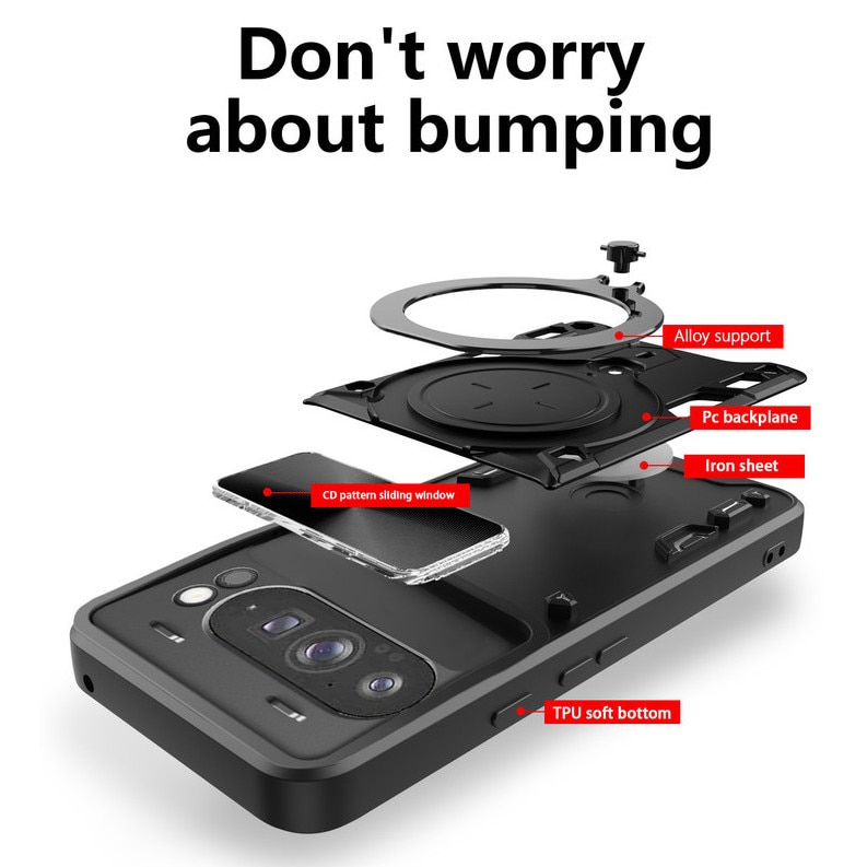 Husa telefon, pentru Google Pixel 9 Pro XL, Capacul obiectivului camerei glisante, Inel rotativ 360 ° Kickstand, Negru titan