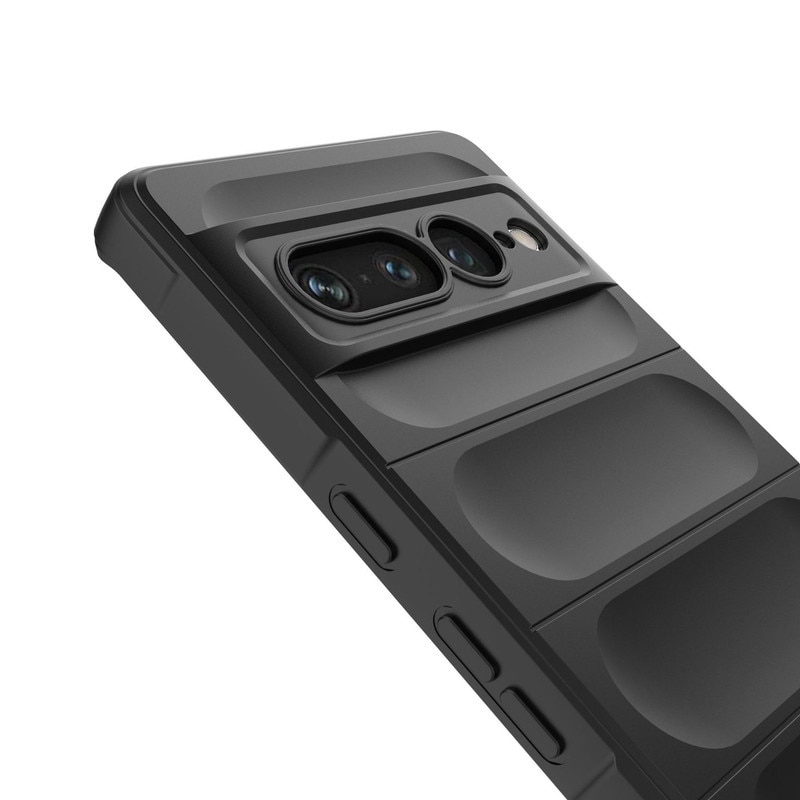 Husa telefon, pentru Google Pixel 7 Pro, Heavy Duty 3D cu dungi senzoriale Soft Silicone Full Portection Rezistent la socuri, Negru intens