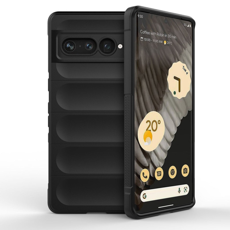 Husa telefon, pentru Google Pixel 7 Pro, Heavy Duty 3D cu dungi senzoriale Soft Silicone Full Portection Rezistent la socuri, Negru intens