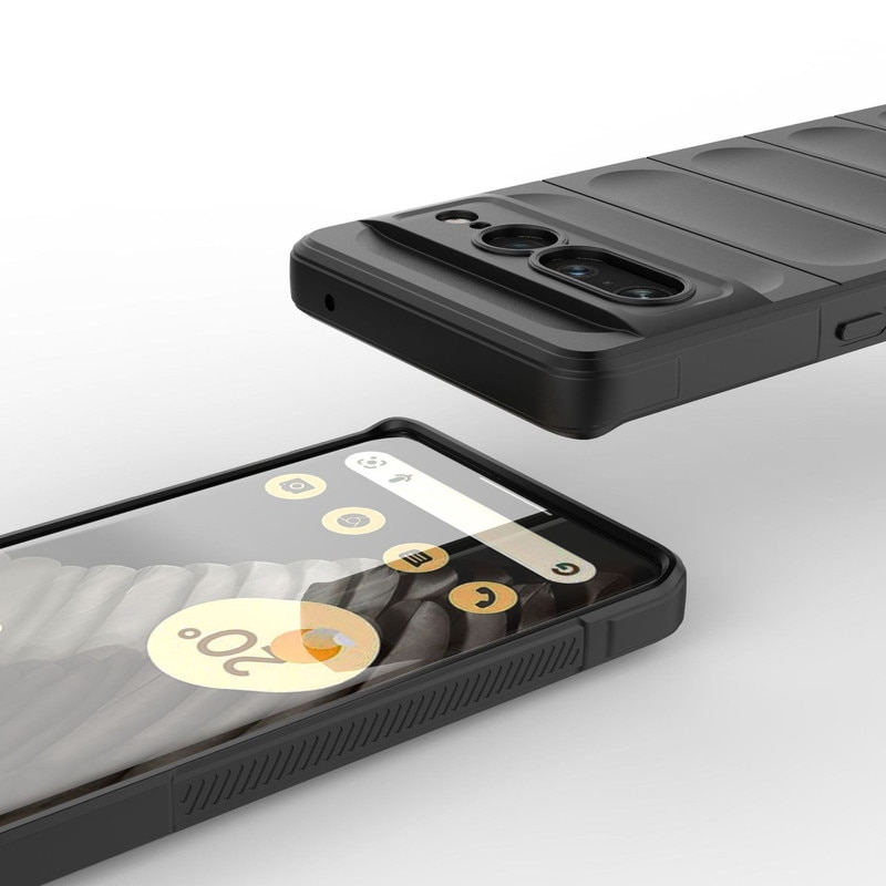 Husa telefon, pentru Google Pixel 7 Pro, Heavy Duty 3D cu dungi senzoriale Soft Silicone Full Portection Rezistent la socuri, Negru intens