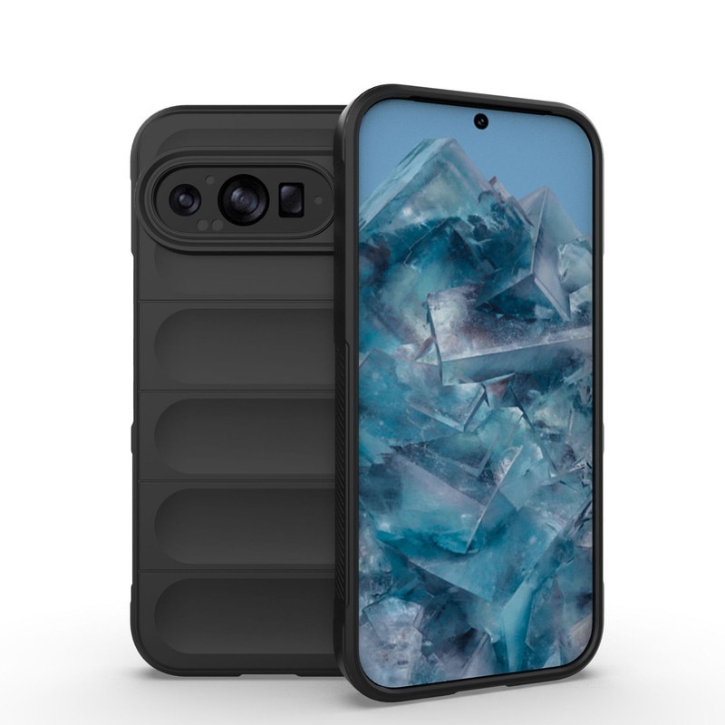 Husa telefon, pentru Google Pixel 9 Pro XL, Heavy Duty 3D cu dungi senzoriale Soft Silicone Full Portection Rezistent la socuri, Negru intens