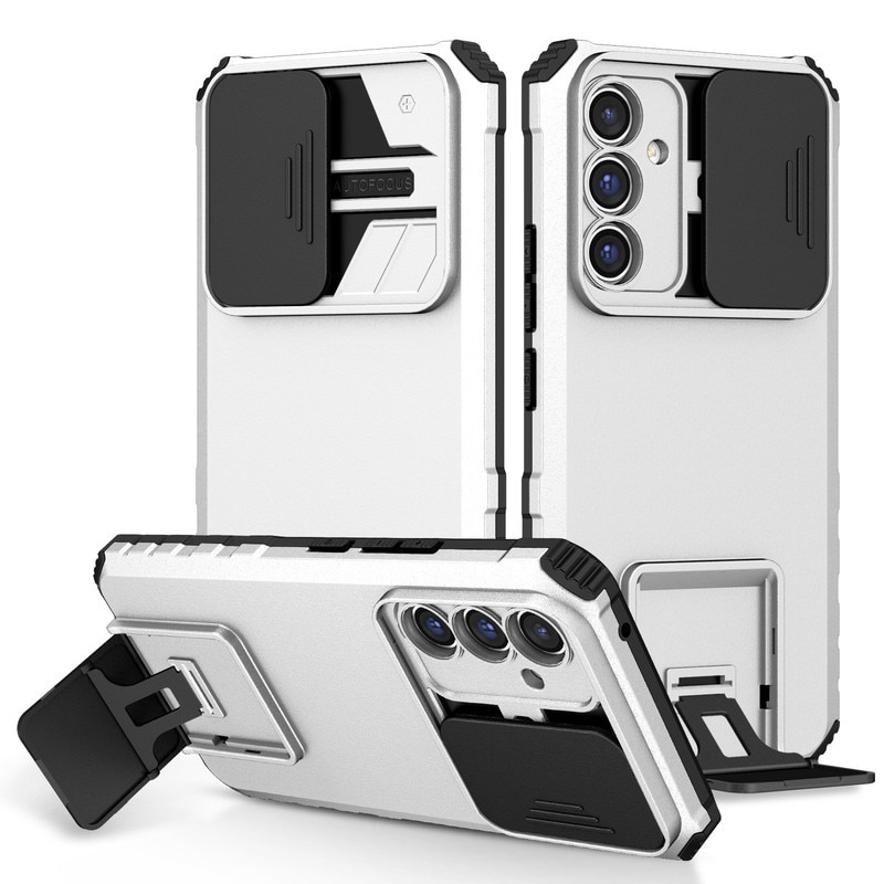 Husa telefon, pentru Samsung Galaxy A36/ Galaxy A56, Fereastra glisanta, suport inovator, Alb mat