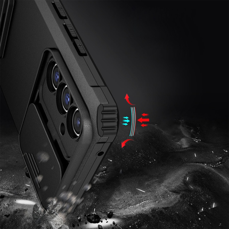 Husa telefon, pentru Samsung Galaxy A36/ Galaxy A56, Fereastra glisanta, suport inovator, Alb mat
