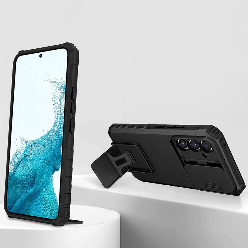 Husa telefon, pentru Samsung Galaxy A36/ Galaxy A56, Fereastra glisanta, suport inovator, Alb mat