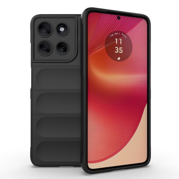 Husa telefon, pentru Motorola G86 5G, Heavy Duty 3D cu dungi senzoriale Soft Silicone Full Portection Rezistent la socuri, Negru intens