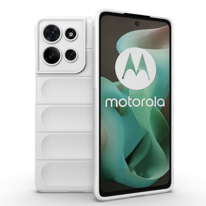 Husa telefon, pentru Motorola Edge 50 Neo 5G, Heavy Duty 3D cu dungi senzoriale Soft Silicone Full Portection Rezistent la socuri, Alb perlat