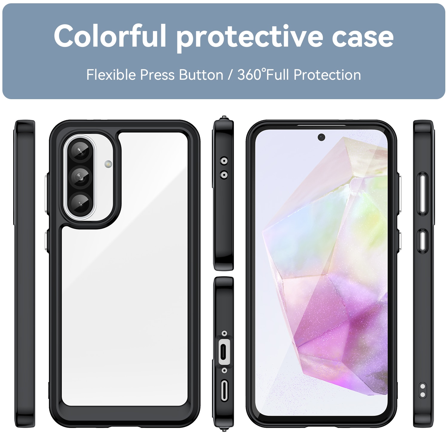 Husa telefon, pentru Samsung Galaxy A56 5G De inalta calitate Hard Backplane Soft Border Pure si Luminos Simtire confortabila, Negru, Transparent
