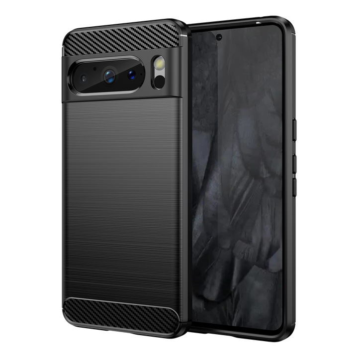 Husa telefon, pentru Google Pixel 8 Pro, De inalta calitate subtire si usoara periata confortabila TPU Soft Feel, Carbon Fiber Negru