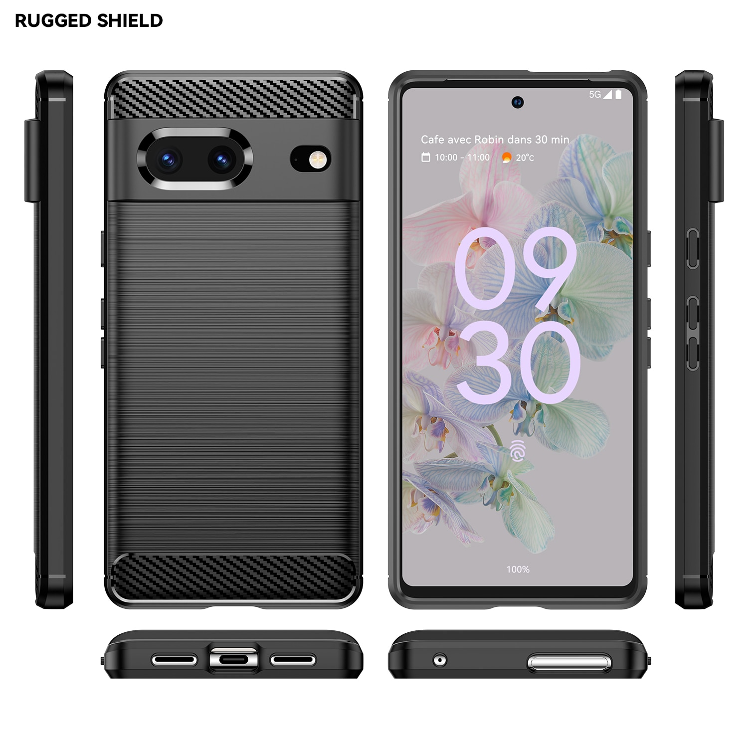 Husa telefon, pentru Google Pixel 7, De inalta calitate subtire si usoara periata confortabila TPU Soft Feel, Carbon Fiber Negru