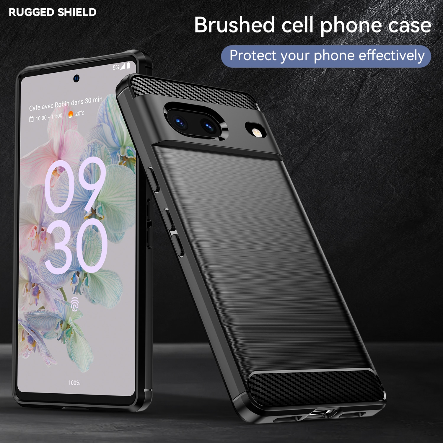 Husa telefon, pentru Google Pixel 7, De inalta calitate subtire si usoara periata confortabila TPU Soft Feel, Carbon Fiber Negru