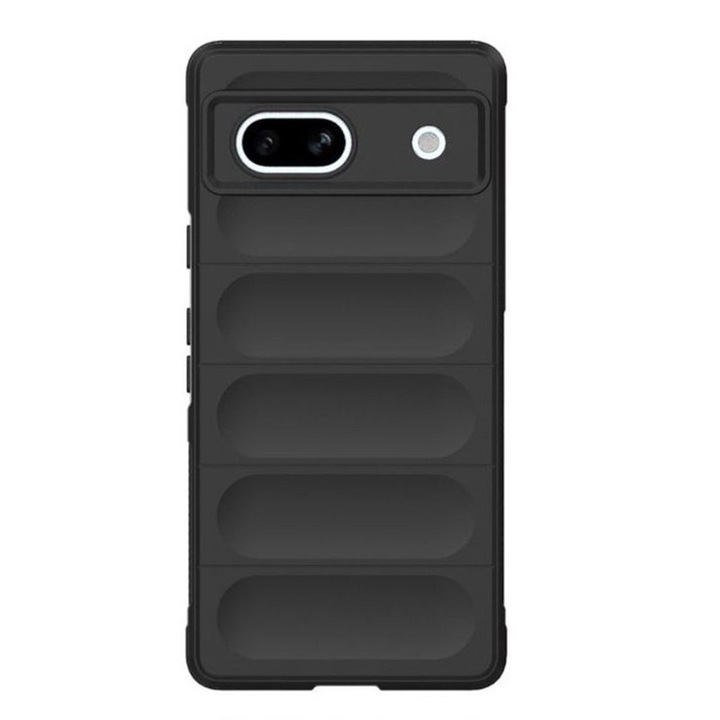 Husa telefon, pentru Google Pixel 7a, Heavy Duty 3D cu dungi senzoriale Soft Silicone Full Portection Rezistent la socuri, Negru intens