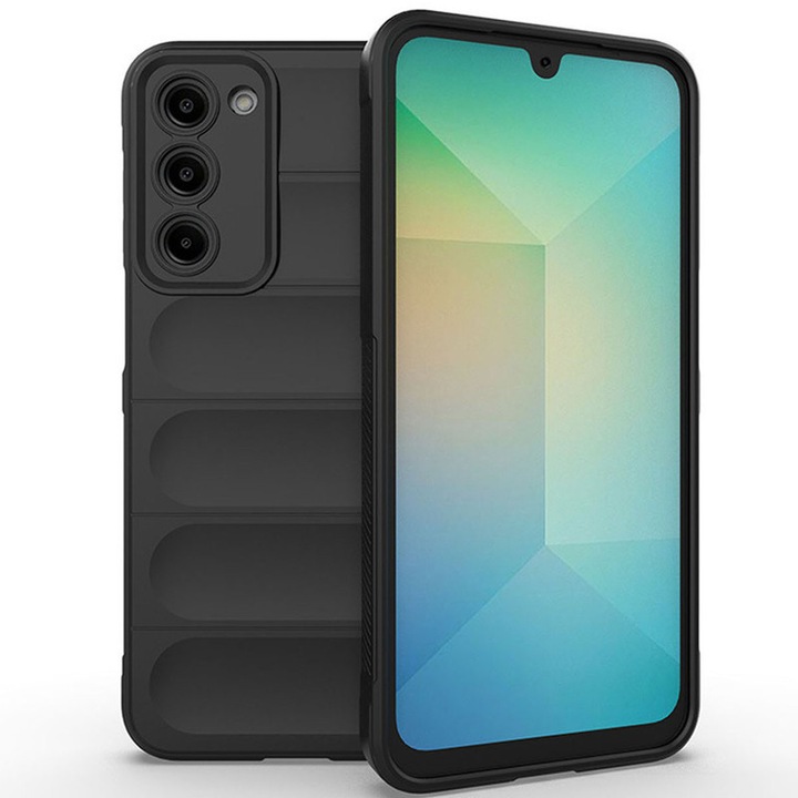 Telefontok, Samsung Galaxy S23 Plus / S23+ készülékhez, Heavy Duty 3D szenzoros csíkokkal, puha szilikon, teljes védelem, ütésálló, mélyfekete