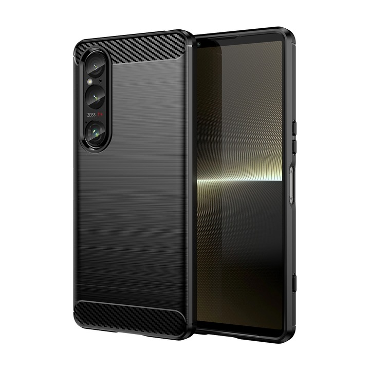 Husa telefon, pentru Sony Xperia 1 VI, De inalta calitate subtire si usoara periata confortabila TPU Soft Feel, Carbon Fiber Negru