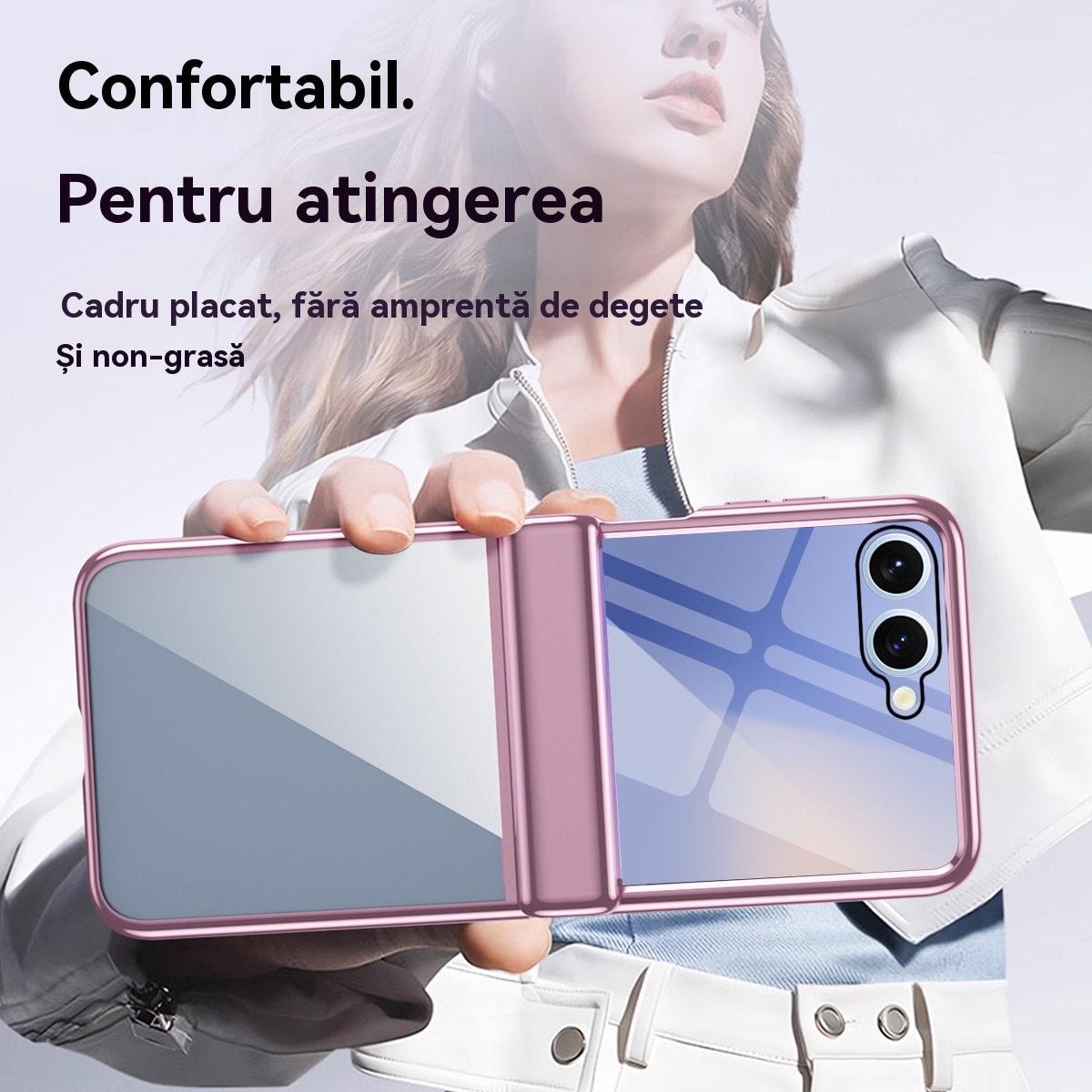 Husa telefon compatibila Samsung Galaxy Z Flip 7, Esther Beauty®, cu Bumper TPU, SuperLithe, Antisoc, Ultra Protection Tech, Policarbonat, Roz