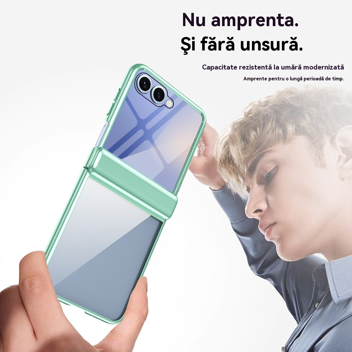 Husa telefon compatibila Samsung Galaxy Z Flip 7, cu Bumper TPU, SuperLithe, Antisoc, Ultra Protection Tech, Policarbonat, Verde