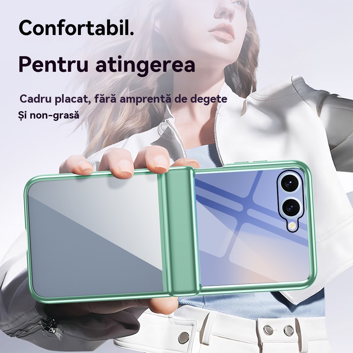 Husa telefon compatibila Samsung Galaxy Z Flip 7, cu Bumper TPU, SuperLithe, Antisoc, Ultra Protection Tech, Policarbonat, Verde