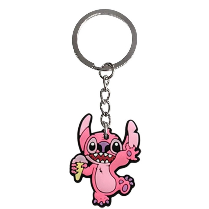 Star Baby Stitch kulcstartó, rózsaszín, jégkrémet tartó kéz, 3CM