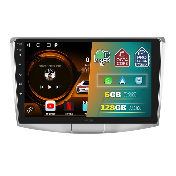 Navigatie Volkswagen Passat B6, B7, CC 2005 - 2012 dedicata, MaxTech® PRO SERIES, 6 GB Ram 128 GB Rom OctaCore, Carplay & Android auto, Ecran 10” HD Touch, GPS, Wifi, Bluetooth, Radio, USB, EQ, Waze