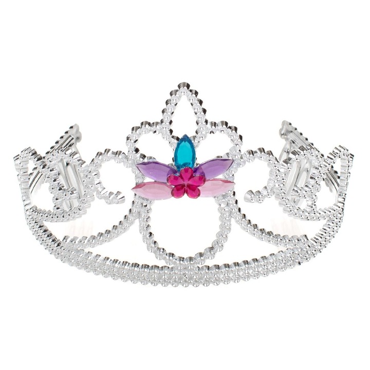 Coronita Par Tiara Argintie cu Pietre Colorate & Flori pentru Copii