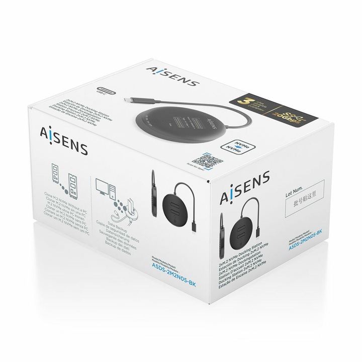 Aisens töltőállomás ASDS-2M2N05-BK, fekete, USB 3.2, ABS anyag