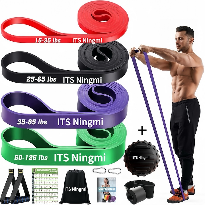 Set benzi elastice de rezistență ITS Ningmi cu manere, multicolor