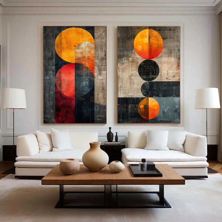 Set 2 Tablouri Abstracte - Univers Solar - 50 x 70 cm x 2, Tablouri Abstracte Premium, Decor pentru Living, Dormitor sau Hol, Cadou Inspirat, Tablou Modern, Sasiu lemn, Vizio Tablouri Canvas®