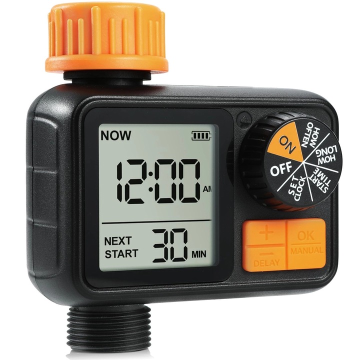 Temporizator digital de udare CROSOFMI, IPX5, impermeabil, sistem de irigare inteligent, 1 secunda - 240 minute, utilizare gradina
