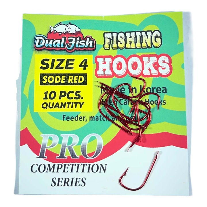 4-es számú horgok, SODE RED kód, 10 darab/csomag, Dual Fish