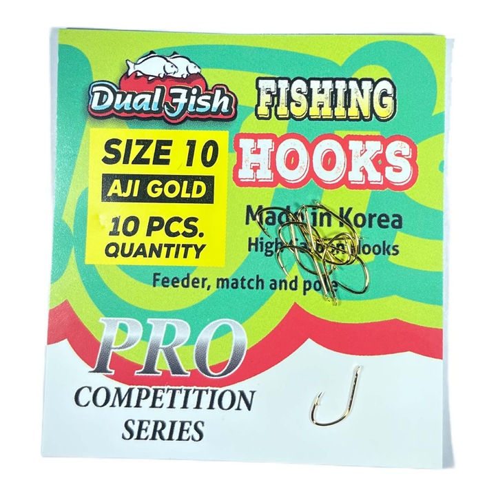 10-es számú horgok, AJI GOLD kód, 10 darab/csomag, Dual Fish